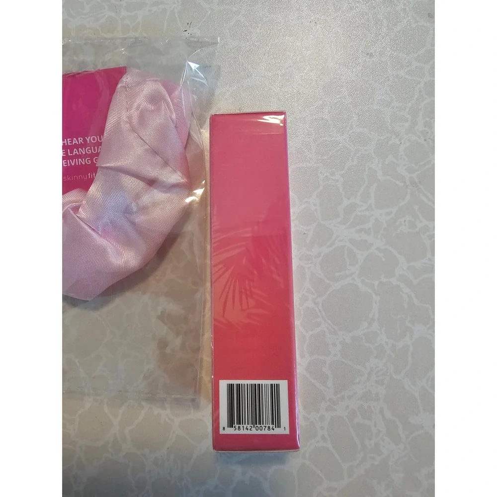 SkinnyFit Love Balm Berry Hydrating Lip Balm 0.35oz and Pink Satin Scrunchie Set